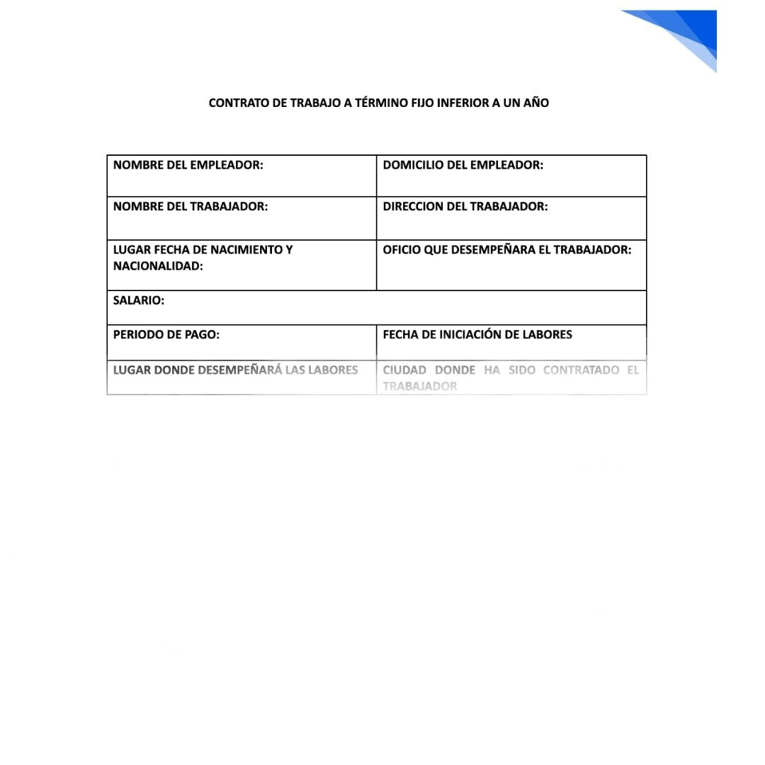 Contrato de Trabajo a Término Fijo Inferior a un Año
