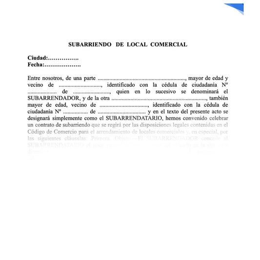 Contrato de Subarriendo de Local Comercial